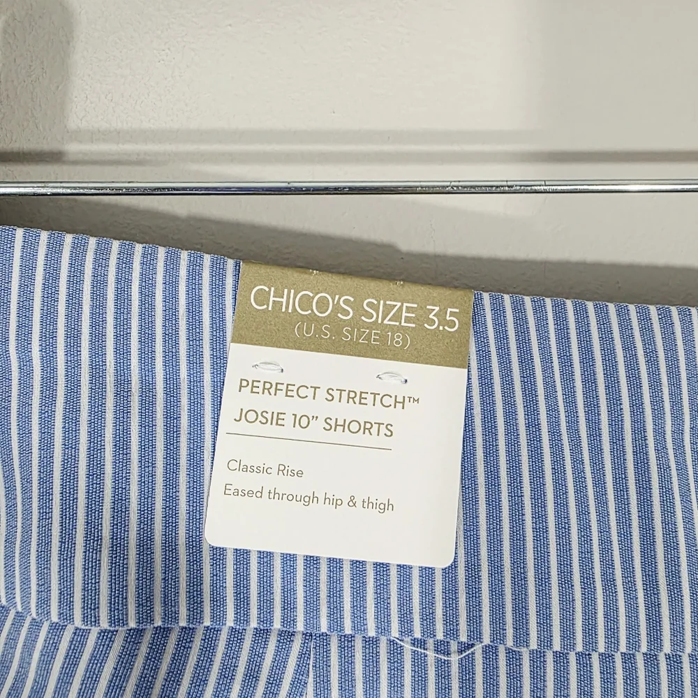NWT Chico's Perfect Stretch Josie Slim Striped Chambray Shorts Size 18